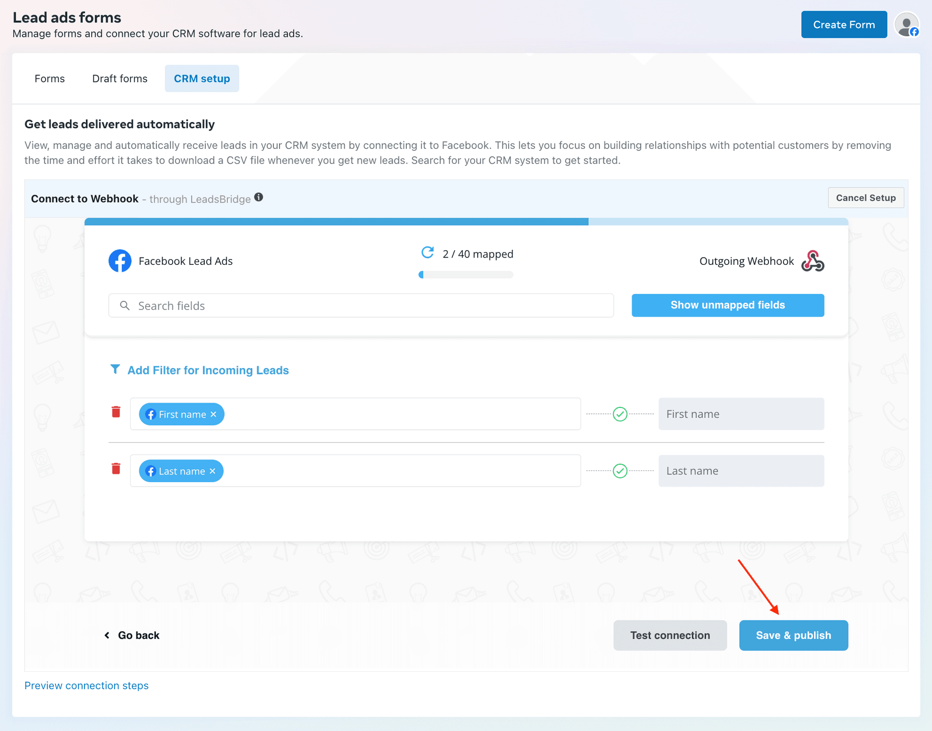 Facebook Lead Ads CRM setup complete