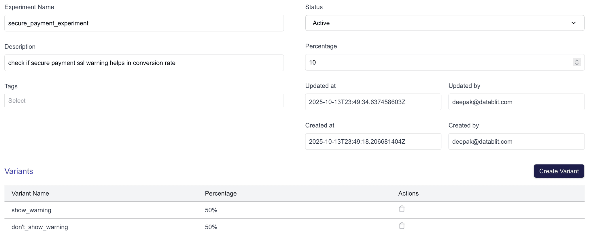secure payment warning experiment setup