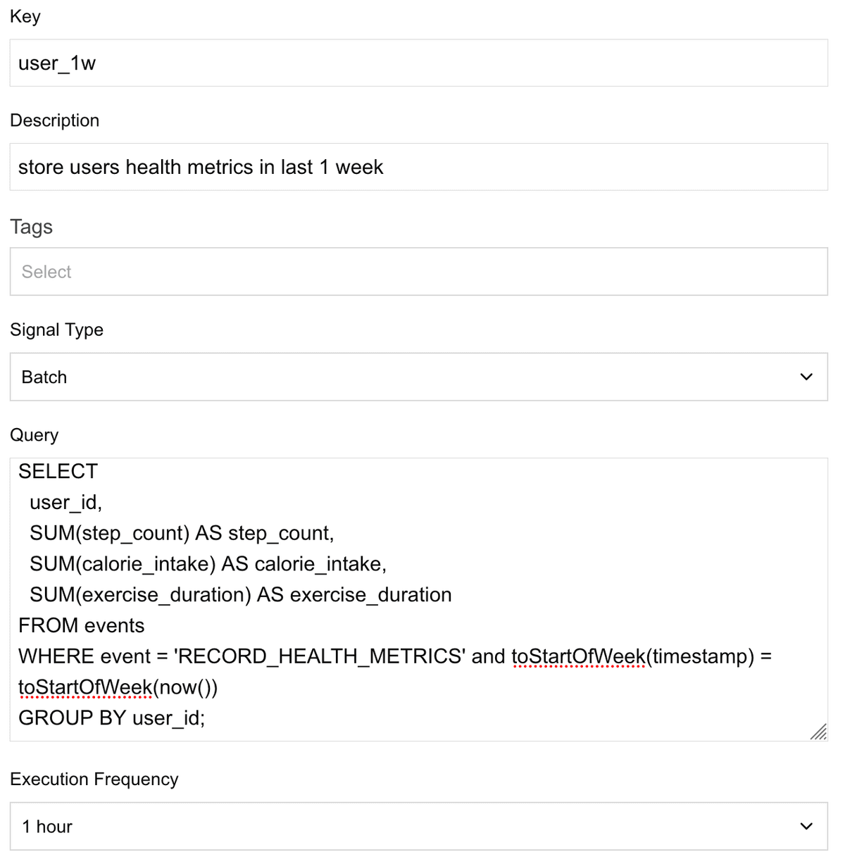Weekly health metrics aggregation